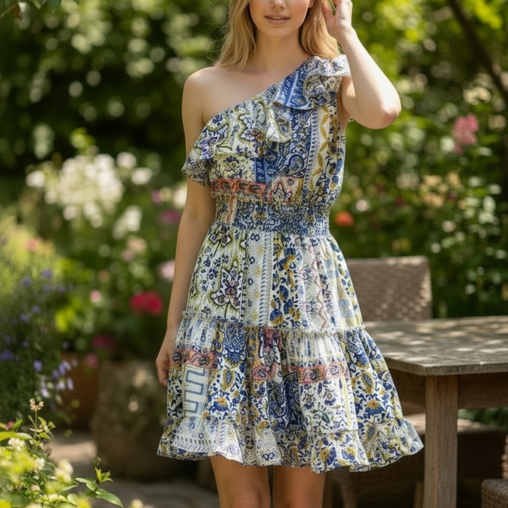 Elegant One-Shoulder Floral Dress